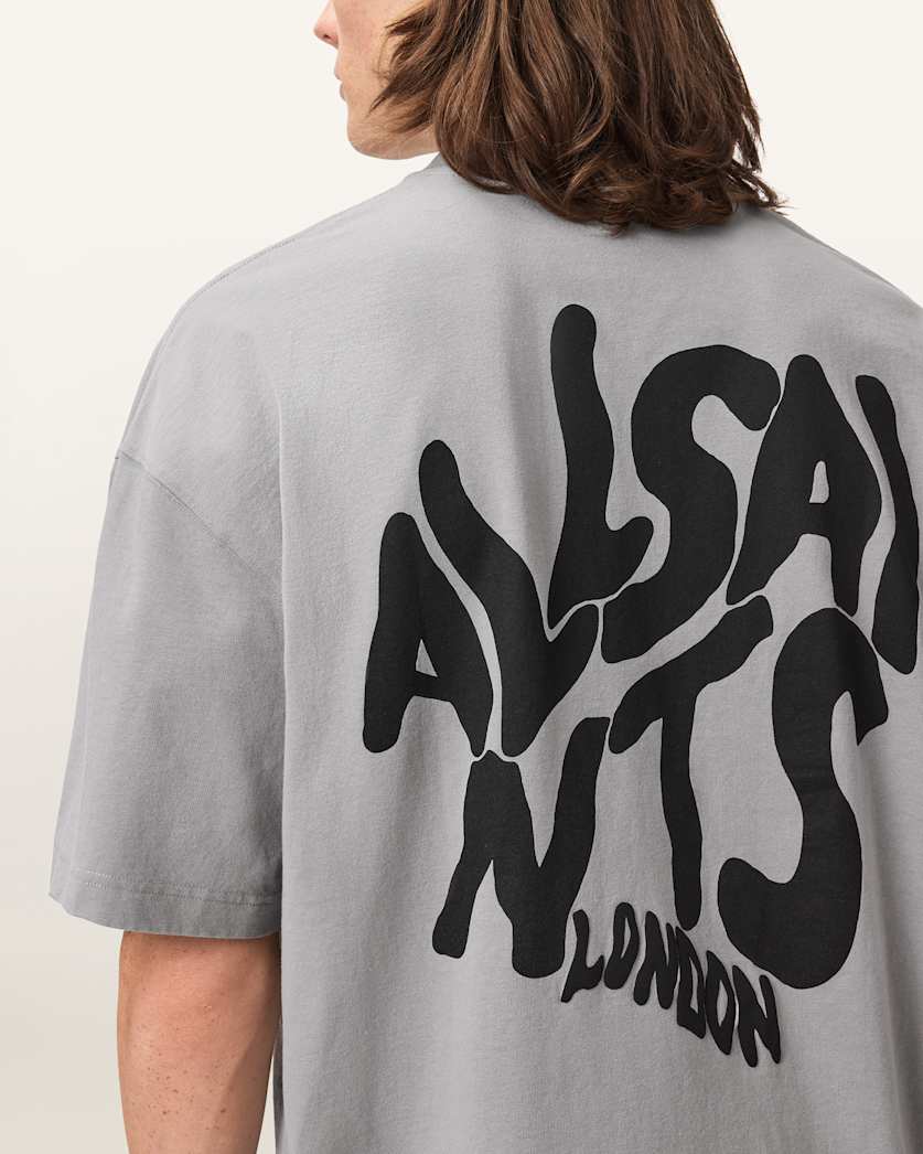 AllSaints Orlando Logo Print Oversized T Shirt Pebble Grey