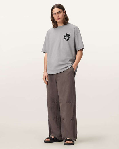 AllSaints Orlando Logo Print Oversized T Shirt Pebble Grey