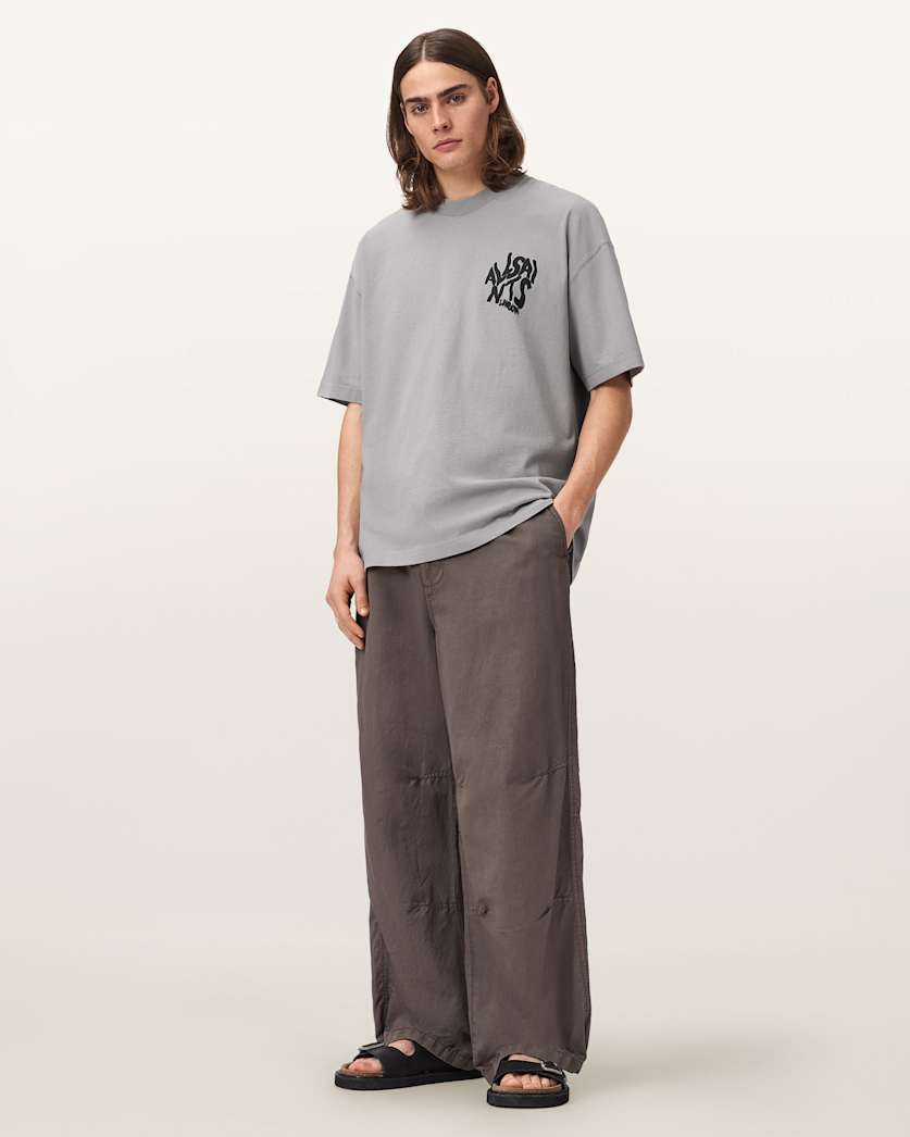 AllSaints Orlando Logo Print Oversized T Shirt Pebble Grey