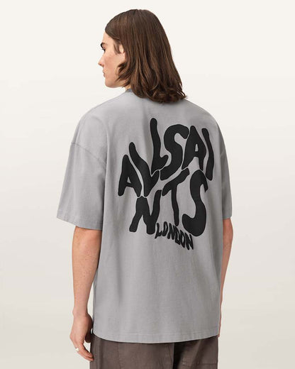 AllSaints Orlando Logo Print Oversized T Shirt Pebble Grey