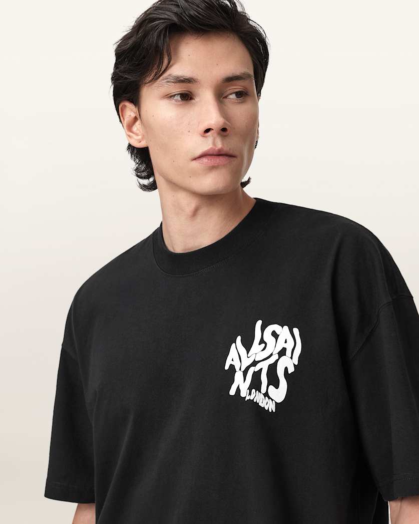 AllSaints Orlando Logo Print Oversized T Shirt Pebble Grey