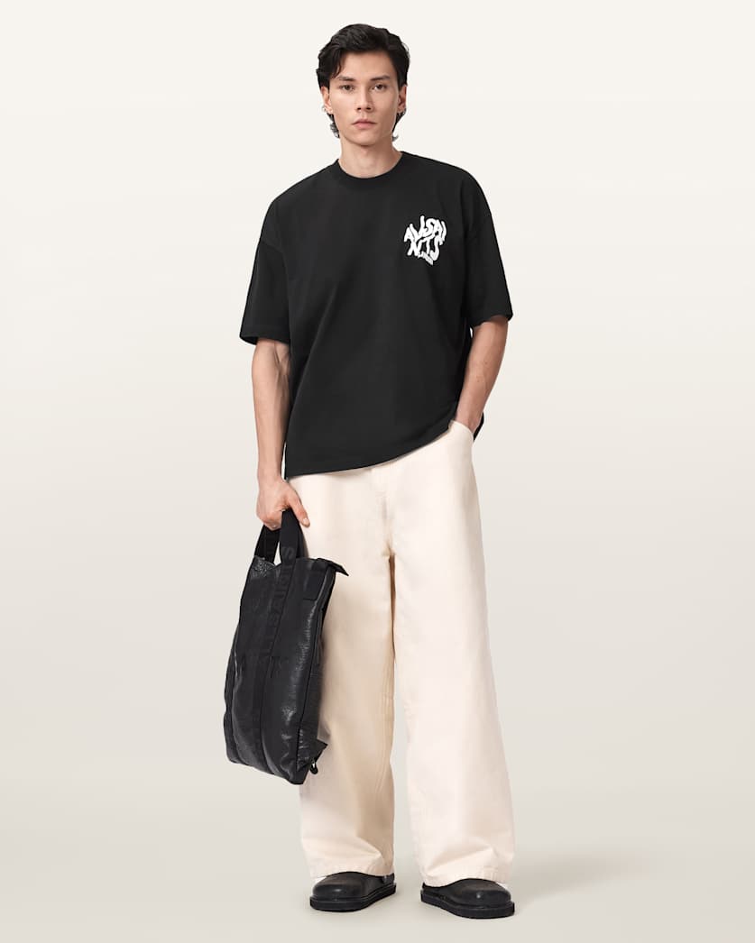 AllSaints Orlando Logo Print Oversized T Shirt Pebble Grey