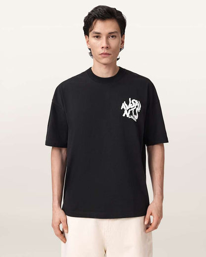 AllSaints Orlando Logo Print Oversized T Shirt Pebble Grey