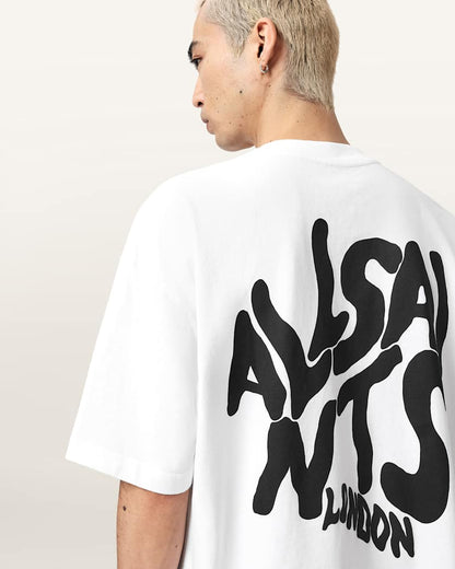 AllSaints Orlando Logo Print Oversized T Shirt Pebble Grey