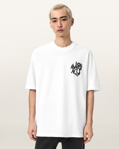 AllSaints Orlando Logo Print Oversized T Shirt Pebble Grey