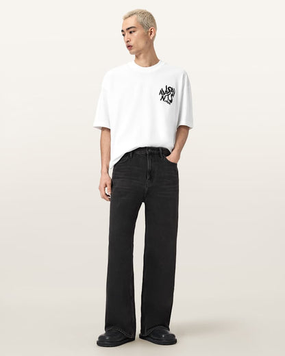 AllSaints Orlando Logo Print Oversized T Shirt Pebble Grey