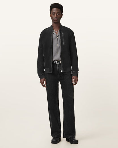 AllSaints Kemble Suede Bomber Jacket Black