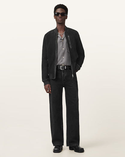 AllSaints Kemble Suede Bomber Jacket Black