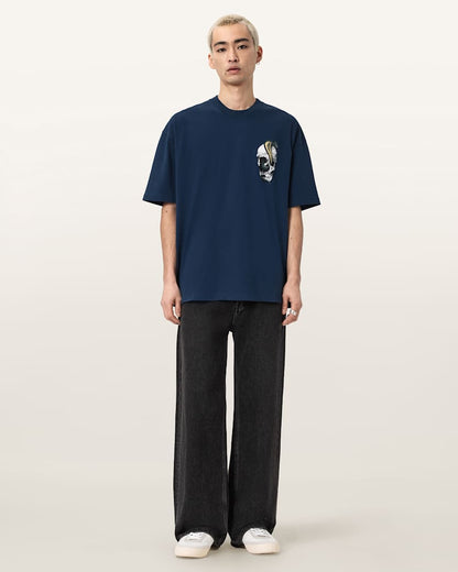 AllSaints Snakehead Oversized Graphic T Shirt Opal Blue