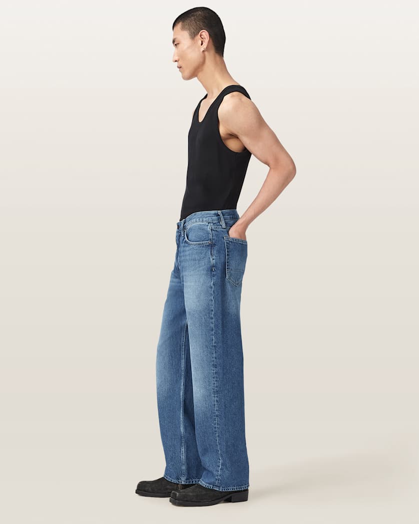AllSaints Mullen Straight Leg Loose Denim Jeans Mid Indigo