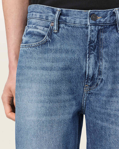AllSaints Mullen Straight Leg Loose Denim Jeans Mid Indigo