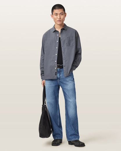 AllSaints Mullen Straight Leg Loose Denim Jeans Mid Indigo