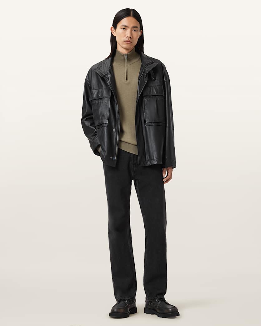 AllSaints Kilburn Zip Funnel Neck Ramskull Sweater Dusky Green