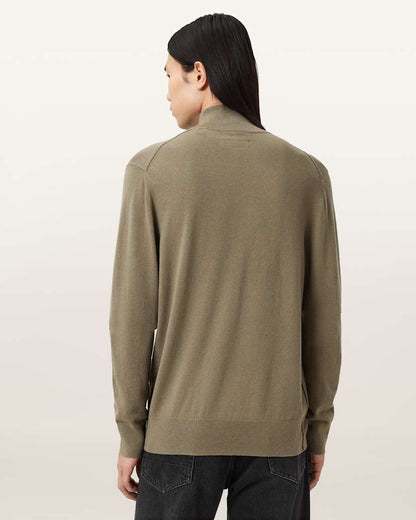 AllSaints Kilburn Zip Funnel Neck Ramskull Sweater Dusky Green