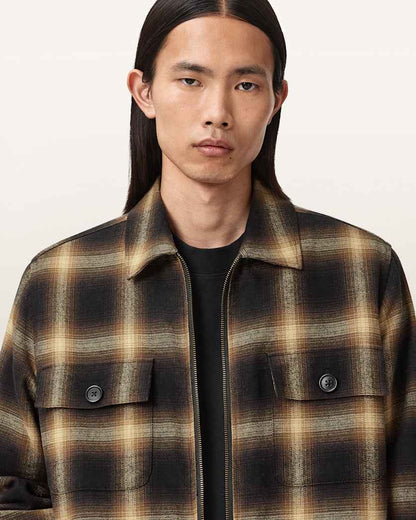 AllSaints Mathers Check Jacket Trail Brown