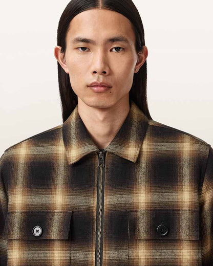AllSaints Mathers Check Jacket Trail Brown