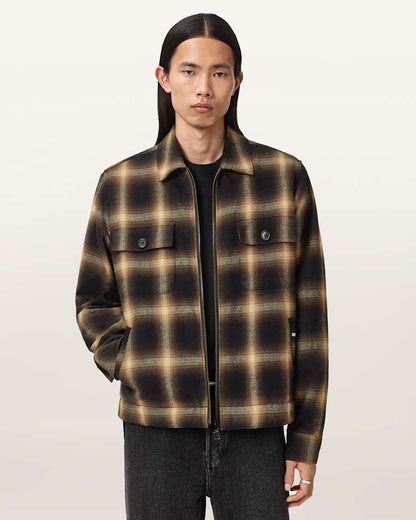AllSaints Mathers Check Jacket Trail Brown