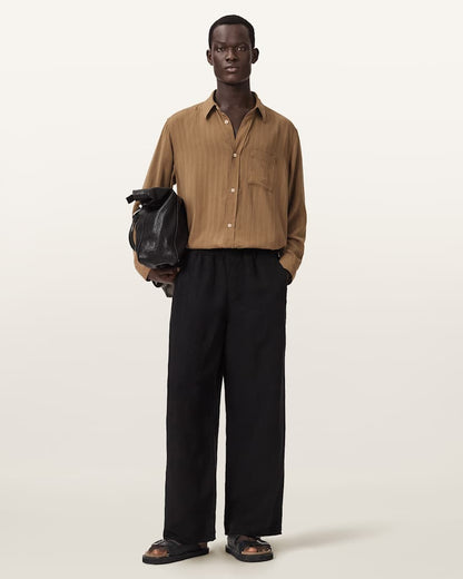 AllSaints Carlyle Long Sleeve Oversized Shirt Borg Brown