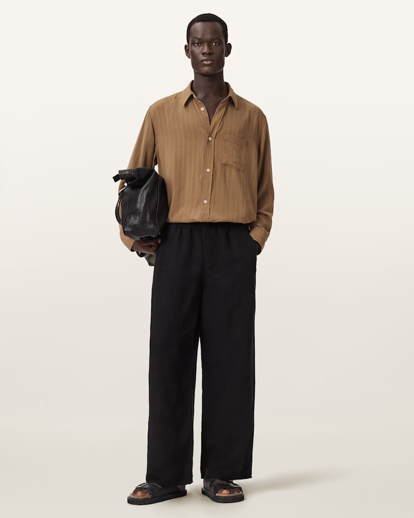 AllSaints Carlyle Long Sleeve Oversized Shirt Borg Brown