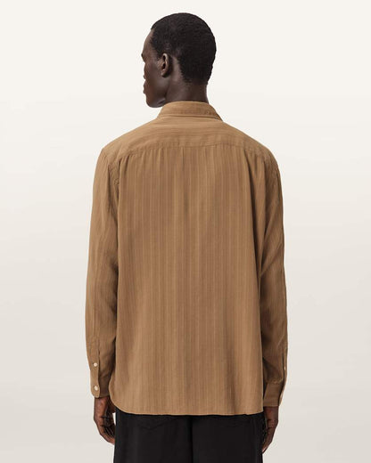 AllSaints Carlyle Long Sleeve Oversized Shirt Borg Brown
