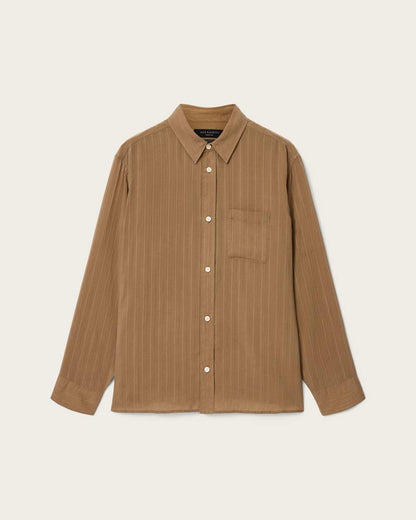 AllSaints Carlyle Long Sleeve Oversized Shirt Borg Brown