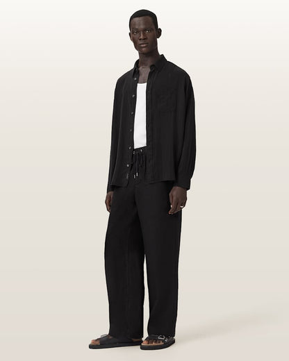AllSaints Carlyle Long Sleeve Oversized Shirt Borg Brown