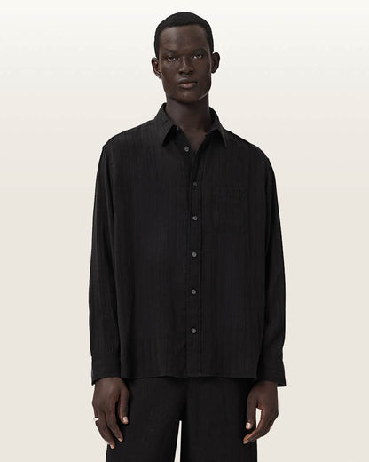AllSaints Carlyle Long Sleeve Oversized Shirt Borg Brown