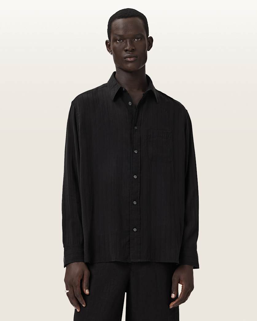 AllSaints Carlyle Long Sleeve Oversized Shirt Borg Brown
