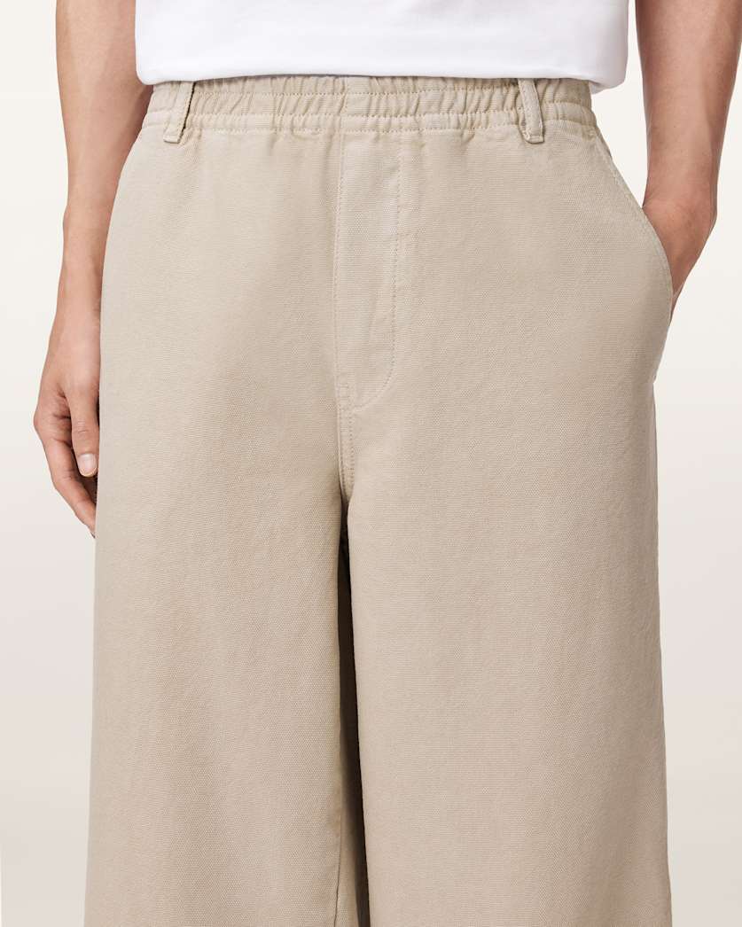 AllSaints Sabbath Wide Leg Canvas Pants Beige White