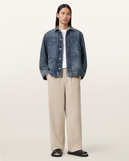 AllSaints Sabbath Wide Leg Canvas Pants Beige White