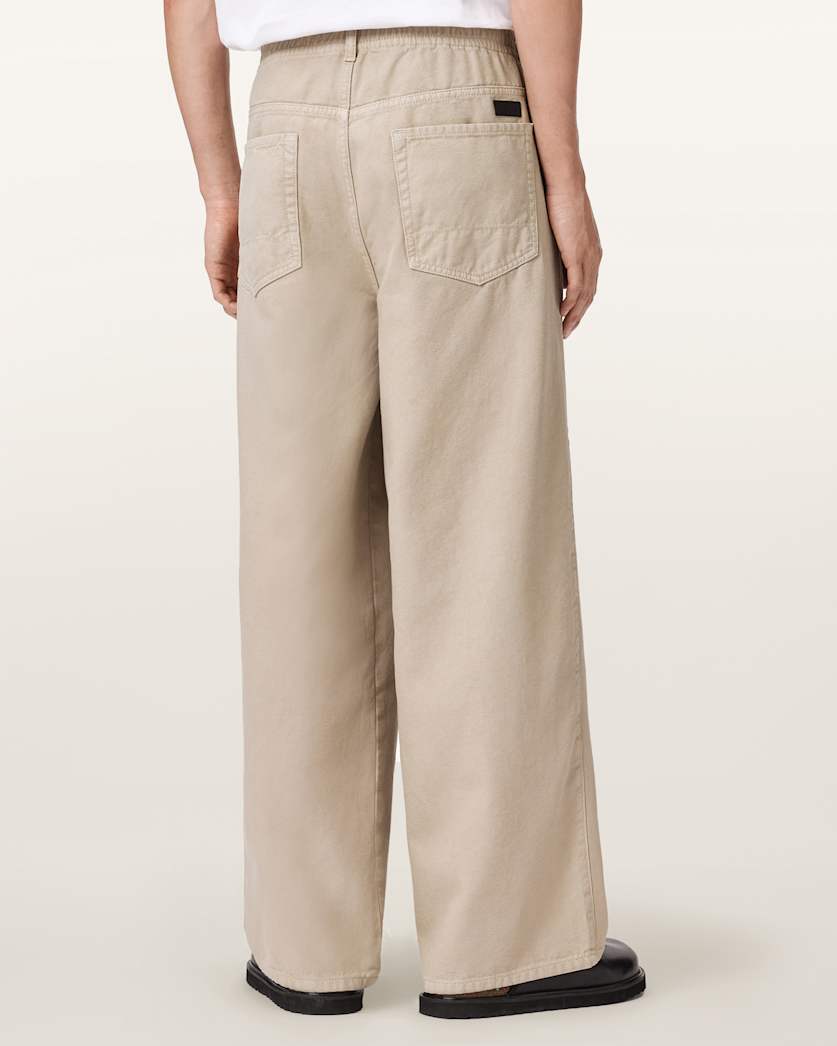 AllSaints Sabbath Wide Leg Canvas Pants Beige White