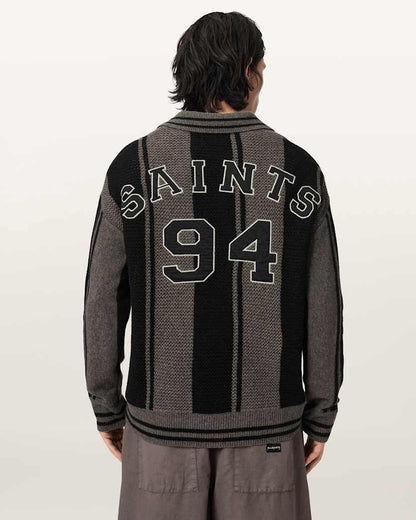 AllSaints Taylor Long Sleeve Wool Polo Cinder Black