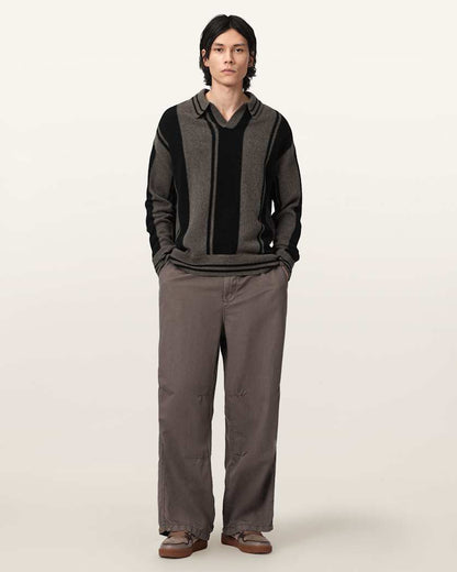 AllSaints Taylor Long Sleeve Wool Polo Cinder Black