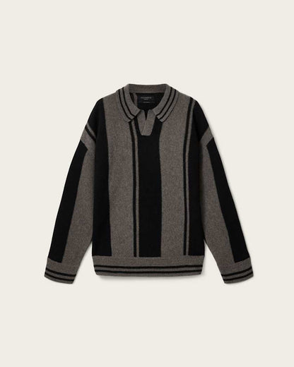 AllSaints Taylor Long Sleeve Wool Polo Cinder Black