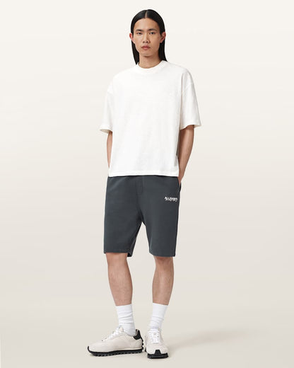 AllSaints Emblem Mid Rise Cotton Sweat Shorts Washed Black