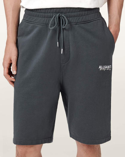 AllSaints Emblem Mid Rise Cotton Sweat Shorts Washed Black