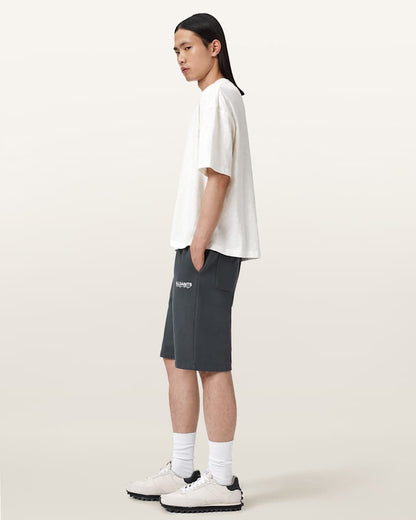 AllSaints Emblem Mid Rise Cotton Sweat Shorts Washed Black