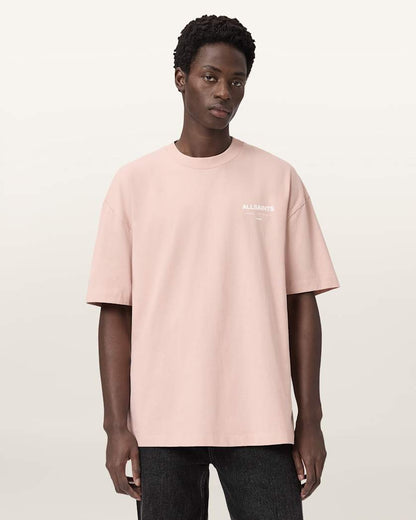 AllSaints Underground Oversized Crew Neck T Shirt Sunbaked Pink