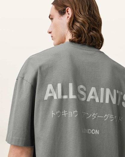 AllSaints Underground Oversized Crew Neck T Shirt Sunbaked Pink