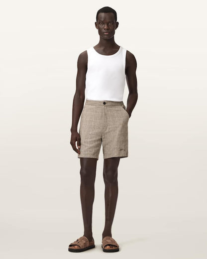 AllSaints Keal Linen Blend Relaxed Fit Shorts Sediment Brown
