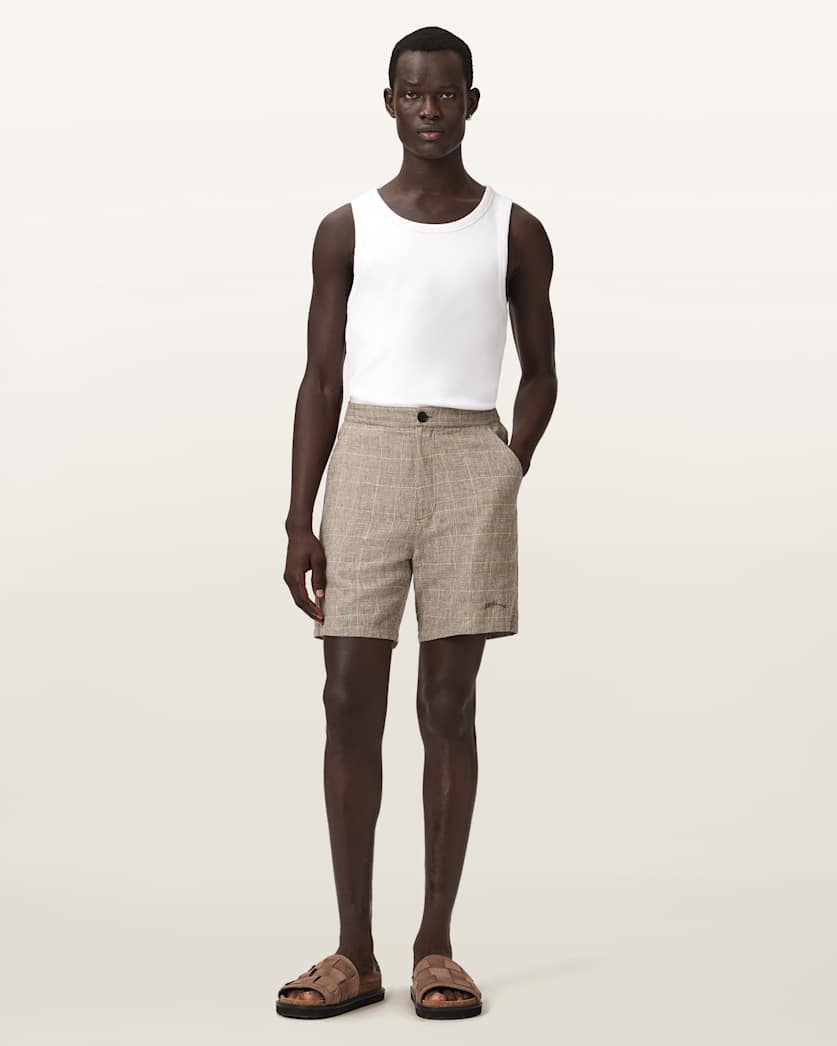 AllSaints Keal Linen Blend Relaxed Fit Shorts Sediment Brown