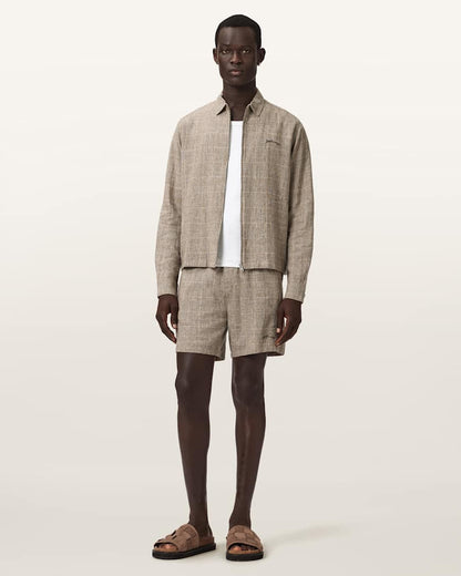 AllSaints Keal Linen Blend Relaxed Fit Shorts Sediment Brown