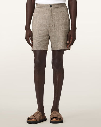 AllSaints Keal Linen Blend Relaxed Fit Shorts Sediment Brown