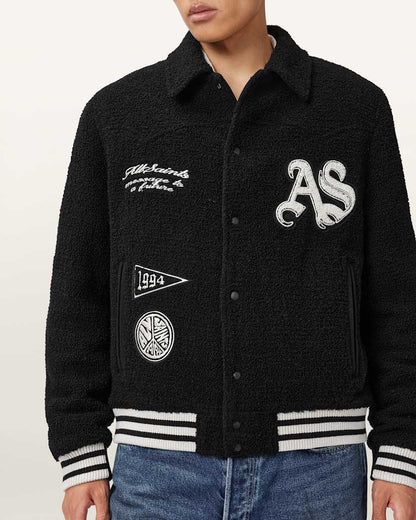 AllSaints Baum Baseball Bomber Jacket Black