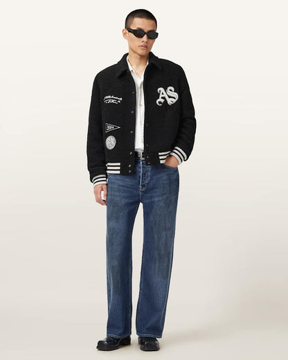 AllSaints Baum Baseball Bomber Jacket Black
