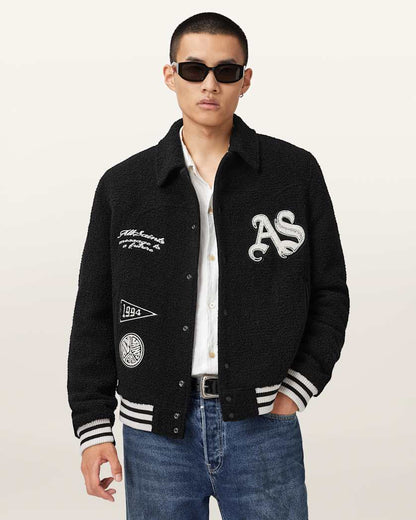 AllSaints Baum Baseball Bomber Jacket Black