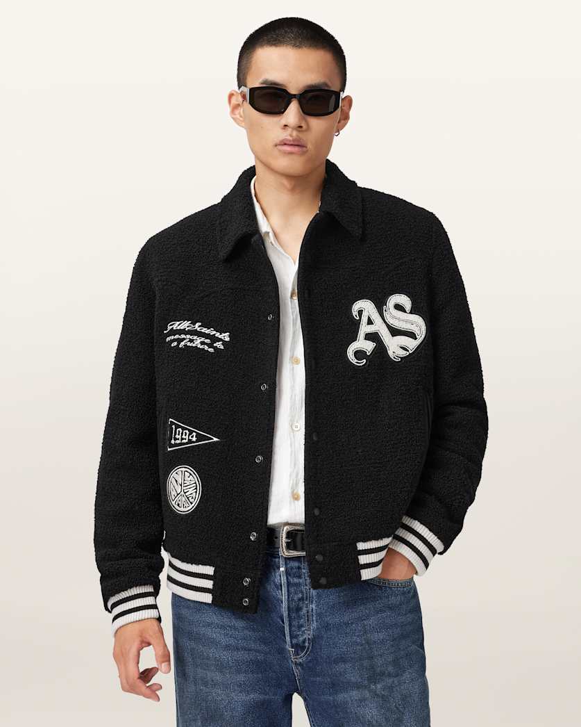 AllSaints Baum Baseball Bomber Jacket Black