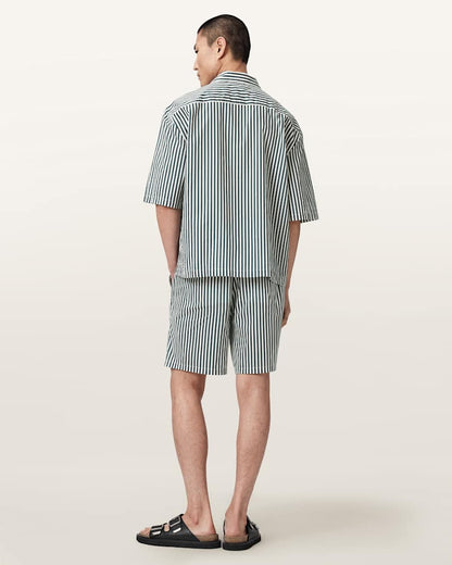 AllSaints Chopin Straight Fit Striped Shorts Blue/White