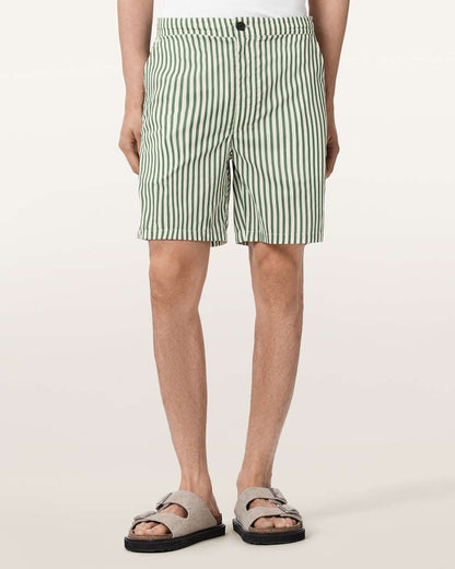 AllSaints Chopin Straight Fit Striped Shorts Blue/White