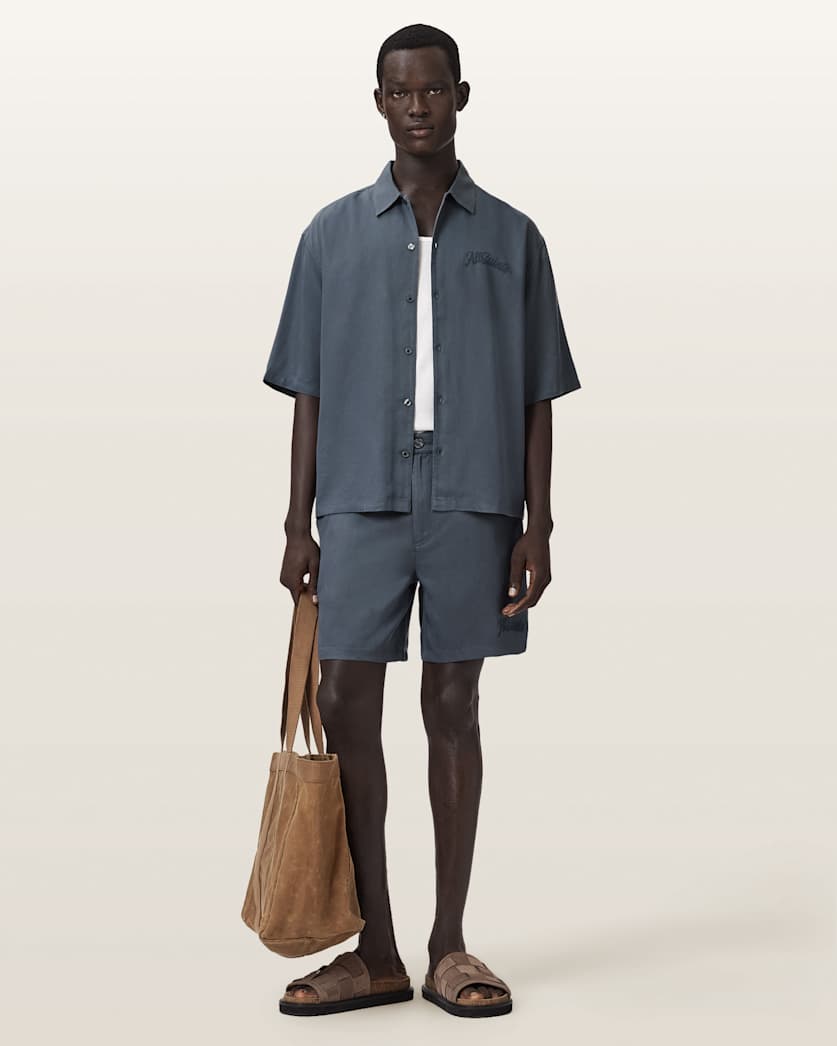 AllSaints Circe Straight Fit Odyssey Shorts Moonstone Blue